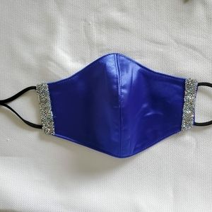 Blue Satin Bling Face Mask with Adjusters